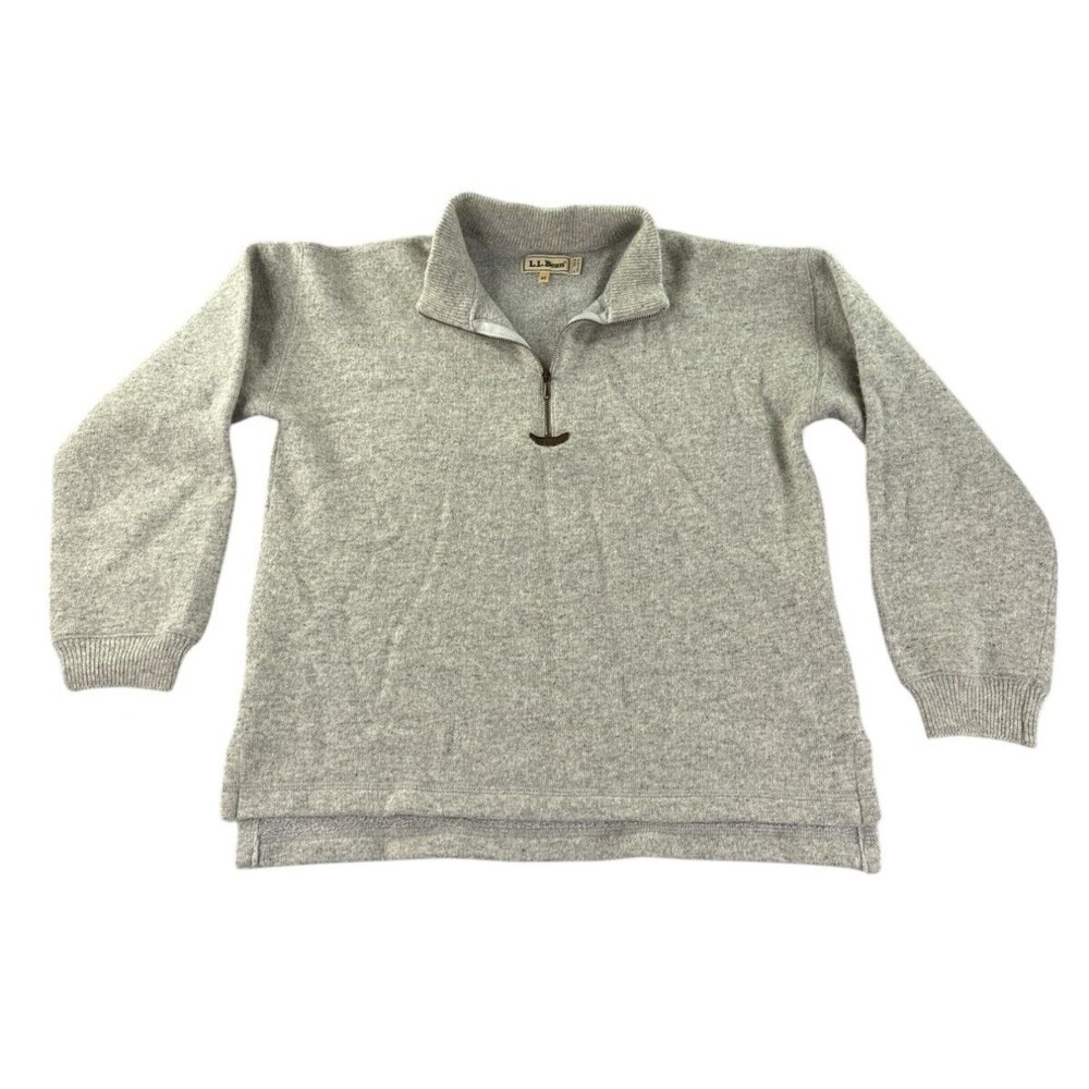 Vintage LL Bean Sweater Womens M Gray 1/4 Zip Wool Blend Made In Hungary Warm